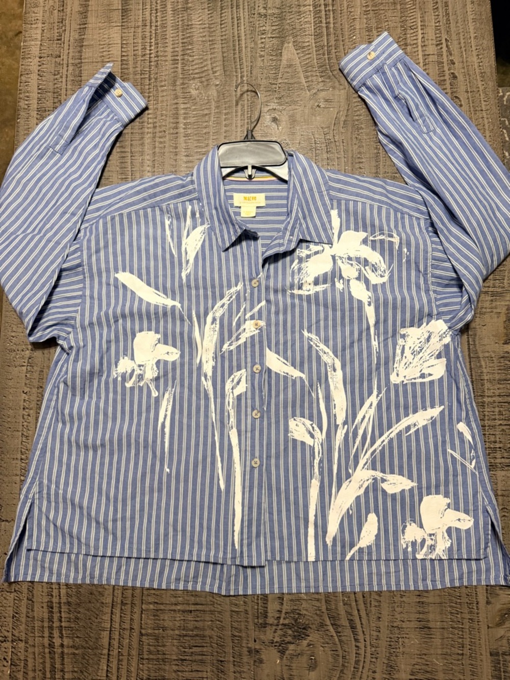 Maeve Blue Striped Button-Down with White Floral Brushprint